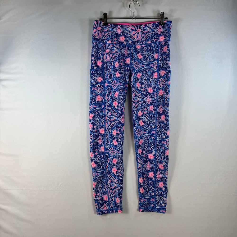 Lilly Pulitzer Luxletic Leggings Womens Small Blue Pink Floral Paisley Pockets